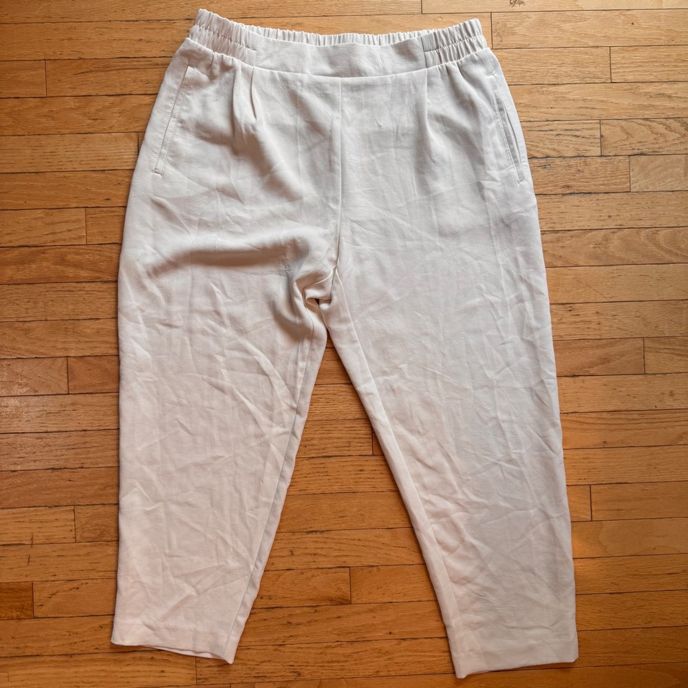 A New Day White High-Rise Pleated Tapered Trousers XL Recycled Polyester‎ NWT